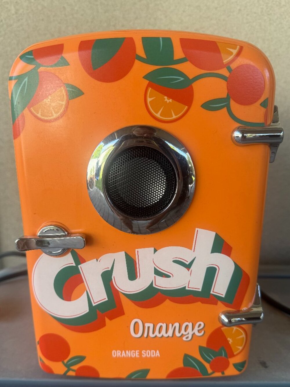 Orange Crush 9-can Portable Mini Fridge Built in Bluetooth Speaker
